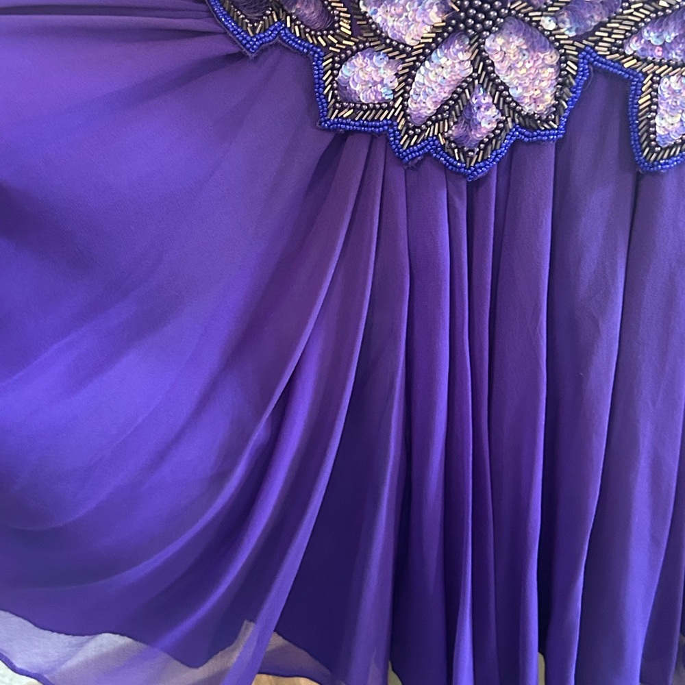 Unbranded Purple Sequin Embellished Asymmetrical silk Gown Sz 8 - Picture 9 of 13